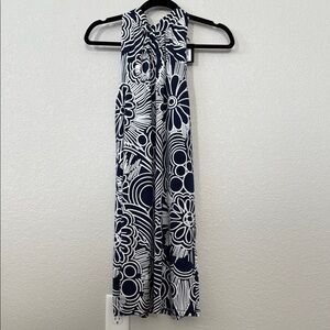 Trina Turk Navy Blue and White floral Sleeveless Halter Mini Dress medium NWT